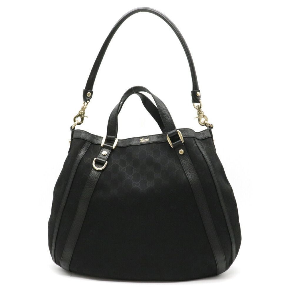Gucci Canvas Leather Black GG Tote Bag 2way Shoulder Bag Handbag